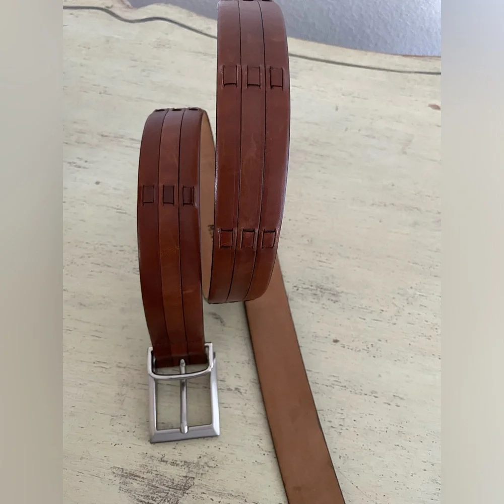 Mezlan‎ Made in Spain Woven Strips Leather Belt in Cognac Brown Size 42
